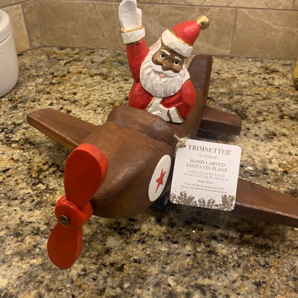 Trimsetter Holiday Nwt Trimsetter Hand Carved Santa On Plane Poshmark